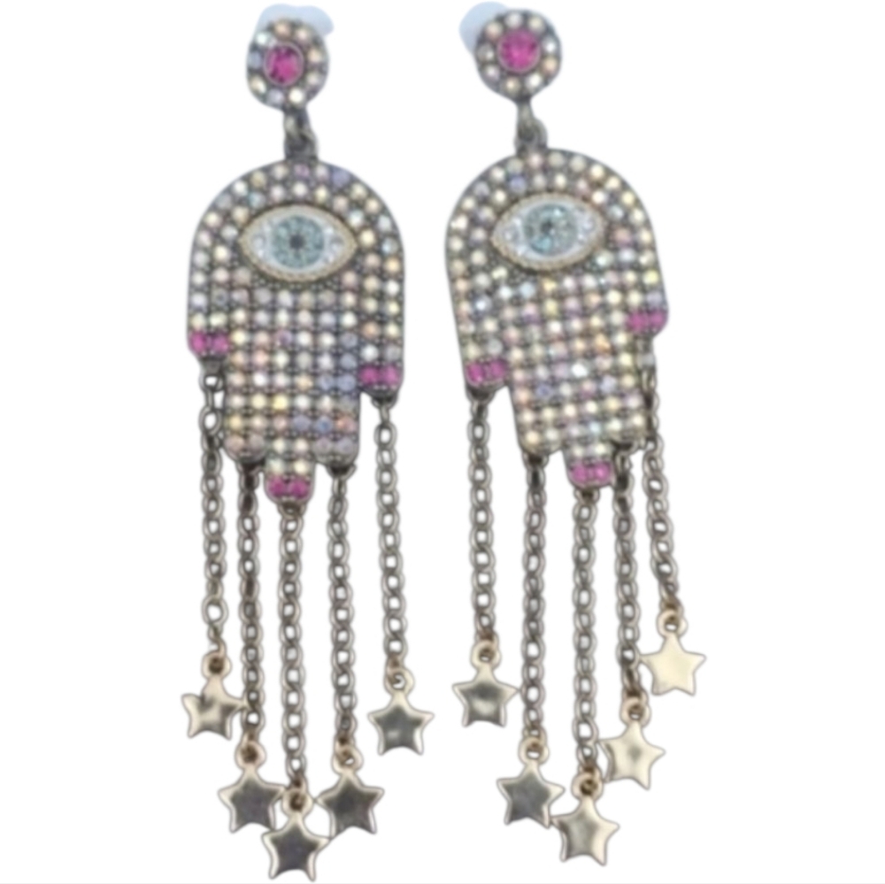 Betsey Johnson Evil Eye Hamsa Hand Statement Long Earrings